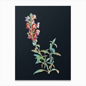 Vintage Red Dragon Flowers Botanical Watercolor Illustration on Dark Teal Blue n.0340 Canvas Print