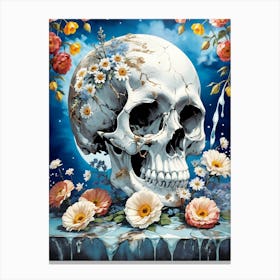 Surrealist Floral Skull Painting (11) Canvas Print