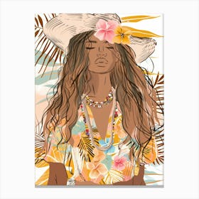 Tropical Girl In A Hat Canvas Print