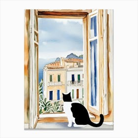 Cat Looking Out The Window The sea in front of her Canvas Print