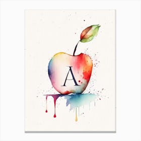 A  Apple, Letter, Alphabet Minimalist Watercolour 1 Canvas Print