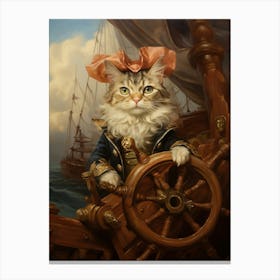Cat On A Ship Rococo Style 3 Canvas Print