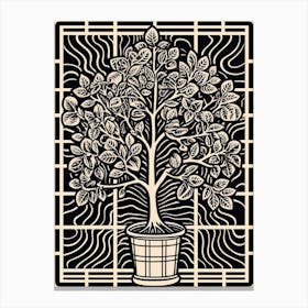 B&W Plant Illustration Rubber Plant Ficus 2 Canvas Print