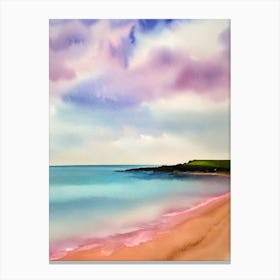 Bamburgh Beach, Northumberland Pink Watercolour Canvas Print