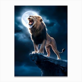 Lion Roaring on the Cliff Painting Canvas Print