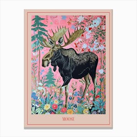 Floral Animal Painting Moose 4 Poster Canvas Print