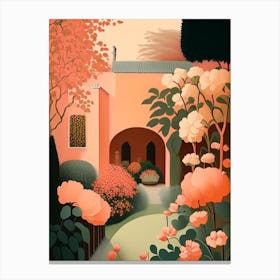 Courtyard With Peonies Orange And Pink 2 Vintage Sketch Canvas Print