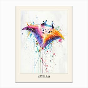Manta Ray Colourful Watercolour 3 Poster Canvas Print