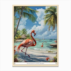 Greater Flamingo Renaissance Island Aruba Tropical Illustration 1 Poster Canvas Print