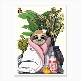 Baby Sloth In Bath Towel, in the Bathroom Canvas Print