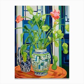 Flowers In A Vase Still Life Painting Sweet Pea 3 Canvas Print
