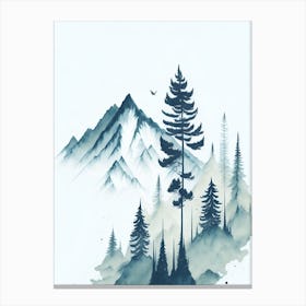 Mountain And Forest In Minimalist Watercolor Vertical Composition 79 Canvas Print