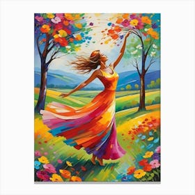 Woman Dancing In A Field Canvas Print