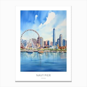 Navy Pier 2 Chicago Watercolour Travel Poster Canvas Print