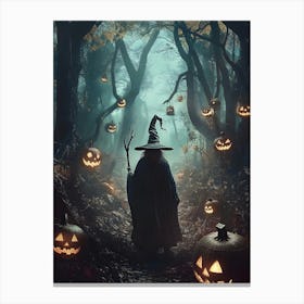 Halloween Witch In The Woods Canvas Print