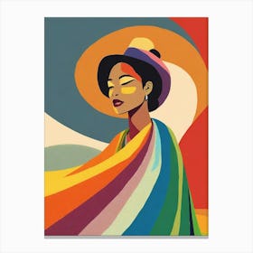 Woman In A Rainbow Scarf Canvas Print