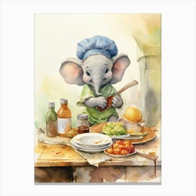 Elephant Painting Cooking Watercolour 2 Canvas Print