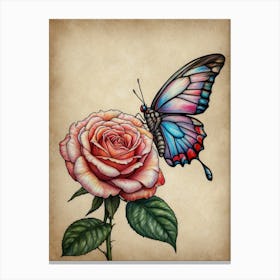Butterfly And Rose Canvas Print