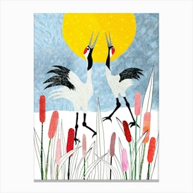Cranes In The Meadow Canvas Print