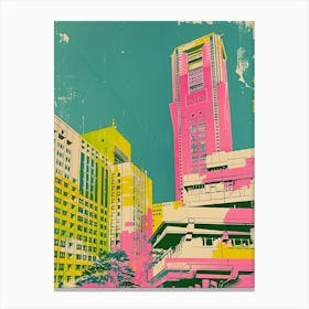 Japanese Retro Cityscape Silkscreen 3 Canvas Print