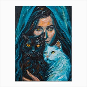 Witch And Her Cats Leinwandbild