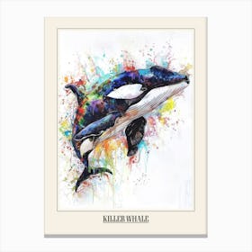 Killer Whale Colourful Watercolour 4 Poster Canvas Print