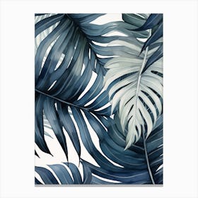 Silver Blue palm leaves Canvas Print