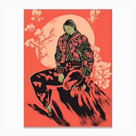 Samurai Illustration Floral 3 Canvas Print