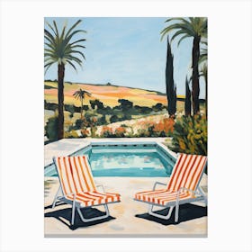 Sun Lounger By The Pool In Nice France Canvas Print