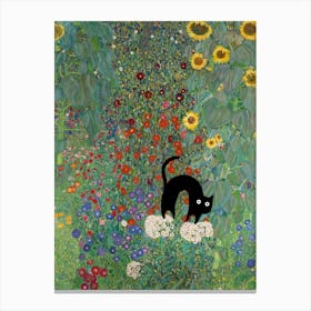 Cats In Famous Gardens Klimt Farm Garden With Sunflowers Canvas Print