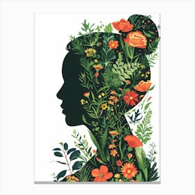 Silhouette Of A Woman With Flowers 6 Canvas Print