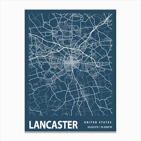 Lancaster Blueprint City Map 1 Canvas Print