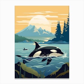 Orca Sunset & The Mountains Graphic Design 4 Canvas Print