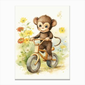 Monkey Painting Biking Watercolour 1 Canvas Print