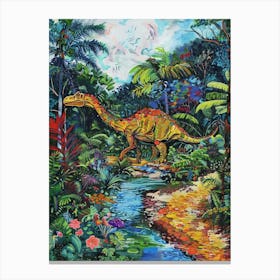 Colourful Dinosaur By The River Painting 2 Canvas Print