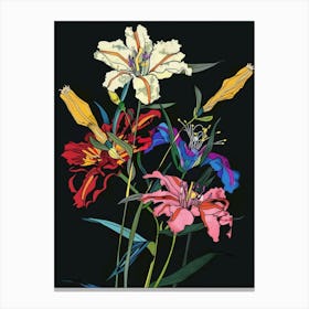 Neon Flowers On Black Bouquet 6 Canvas Print