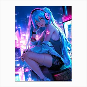 Anime Girl With Headphones 10 Canvas Print