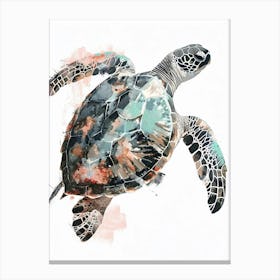 Neutral Watercolour Style Sea Turtle On A White Background Canvas Print