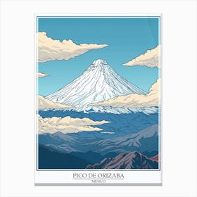 Pico De Orizaba Mexico Color Line Drawing 3 Poster Canvas Print