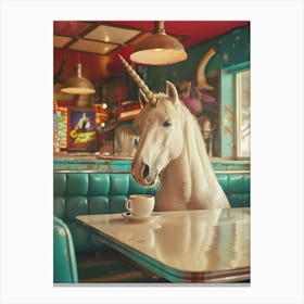 Unicorn In A Diner Retro Photo Inspired Canvas Print