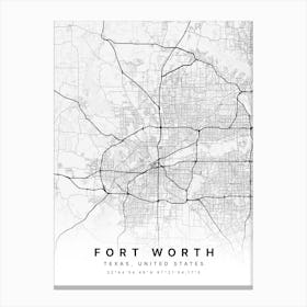 Fort Worth Texas USA White Map Canvas Print