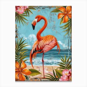 Greater Flamingo Celestun Yucatan Mexico Tropical Illustration 2 Canvas Print