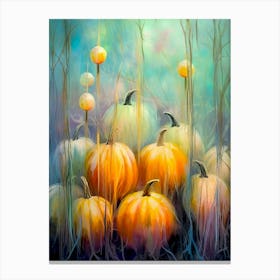 Whimsical Pumpkins In The Grass Canvas Print