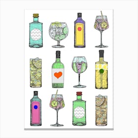 Gin Bottles White Background Leinwandbild