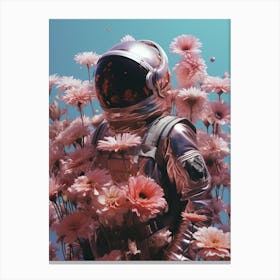 cosmic astronaut surrounded by flowers 1 Canvas Print