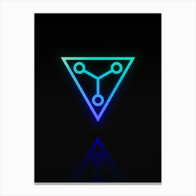 Neon Blue and Green Abstract Geometric Glyph on Black n.0189 Canvas Print