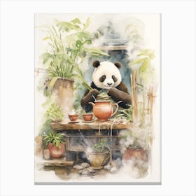 Panda Art Brewing Watercolour 2 Canvas Print