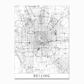 Beijing White Map Canvas Print