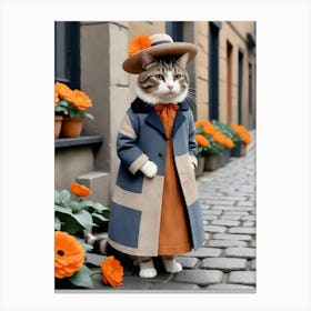 Cat In Hat And Coat 1 Canvas Print