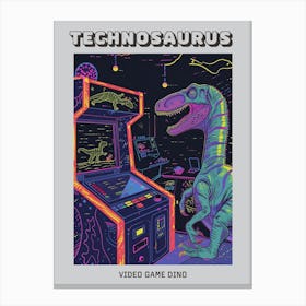Dinosaur Retro Video Game Illustration 1 Poster Canvas Print